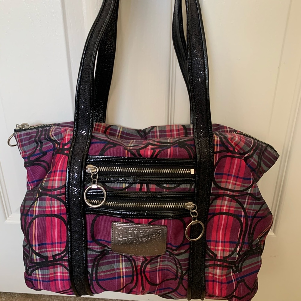 Vintage Plaid Coach Purse with Sparkly Black Handles